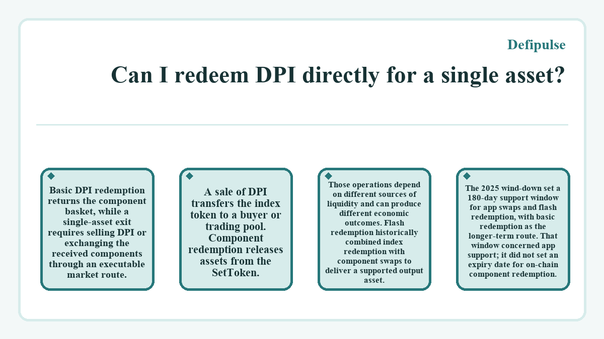 Visual summary: Defipulse: Can I redeem DPI directly for a single asset?